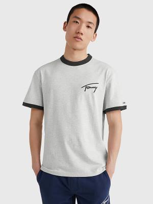 Tommy Hilfiger Signature Ringer Tee Moški Majice Siva | TH024TKN