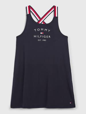 Tommy Hilfiger Signature Tape Sleeveless Dress Dekleta Kopalke Modra | TH209GRL