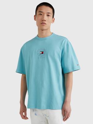 Tommy Hilfiger Skate Fit Logo Moški Majice Modra | TH602DOE