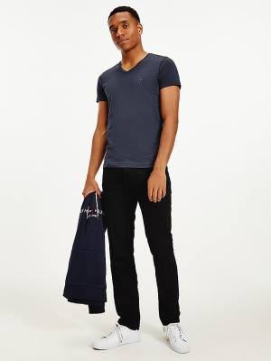 Tommy Hilfiger Slim Fit Cotton Moški Majice Modra | TH431BAZ