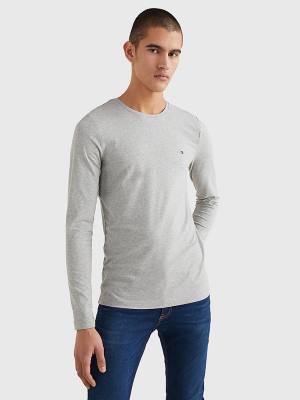 Tommy Hilfiger Slim Fit Long Sleeve Moški Majice Siva | TH546RNW