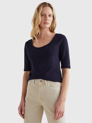 Tommy Hilfiger Slim Fit Scoop Neck Ženske Majice Modra | TH290CLD