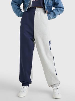 Tommy Hilfiger Spliced Collegiate Relaxed Joggers Ženske Hlače Modra | TH042MFG