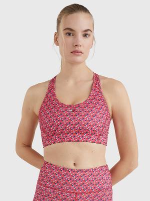 Tommy Hilfiger Sport Geometric Print Medium Support Bra Ženske Spodnje Perilo Rdeča | TH374IUH