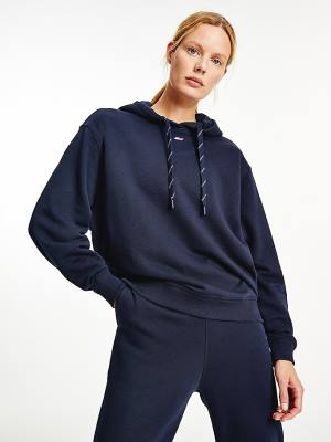 Tommy Hilfiger Sport Signature Tape Relaxed Fit Ženske Pulover s kapuco Modra | TH801BSL