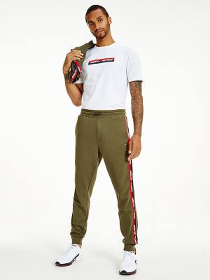 Tommy Hilfiger Sport Tape Joggers Moški Hlače Kaki | TH018DGS