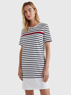 Tommy Hilfiger Stripe Crew Neck Ženske Obleke Bela | TH902USE