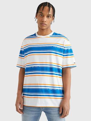 Tommy Hilfiger Stripe Organic Cotton Moški Majice Bela | TH627XST