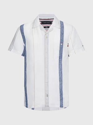 Tommy Hilfiger Stripe Short Sleeve Linen Moški Srajce Bež | TH807QIS