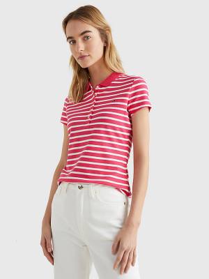 Tommy Hilfiger Stripe Slim Fit Ženske Polo Majica Roza | TH497SKM