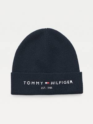 Tommy Hilfiger TH Established Knitted Cotton Beanie Moški Kapa Modra | TH175FCN