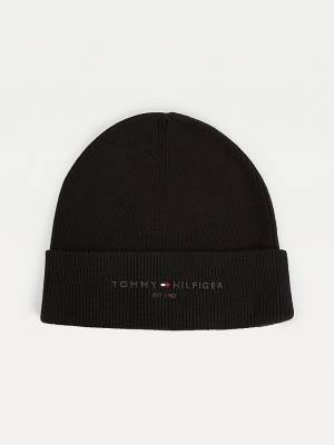 Tommy Hilfiger TH Established Knitted Cotton Beanie Moški Kapa Črna | TH507CPK