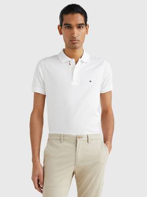 Tommy Hilfiger TH Flex Bubble Weave Slim Moški Polo Majica Bela | TH645MXR