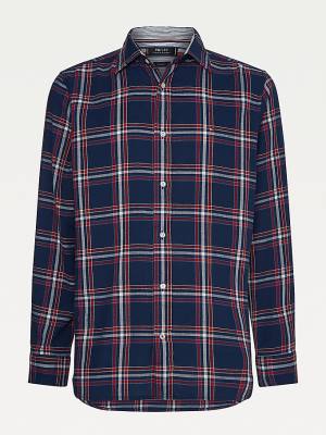 Tommy Hilfiger TH Flex Plaid Regular Fit Moški Srajce Modra | TH127NZI