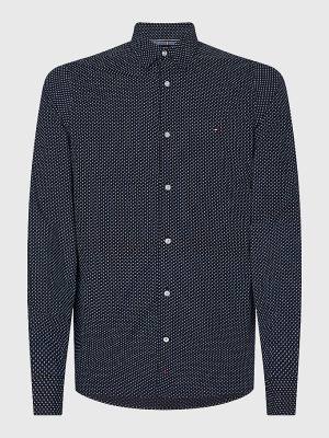 Tommy Hilfiger TH Flex Print Slim Fit Moški Srajce Modra | TH274WOL