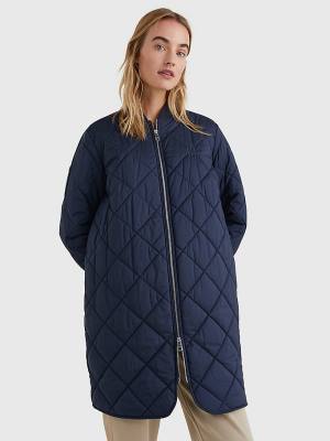 Tommy Hilfiger TH Protect Longline Quilted Bomber Coat Ženske Jakne Modra | TH170KCU