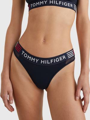 Tommy Hilfiger TH Stretch Colour-Blocked Thong Ženske Spodnje Perilo Modra | TH591XVQ