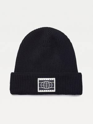 Tommy Hilfiger TH Tech Knitted Badge Beanie Moški Kapa Modra | TH348HFI