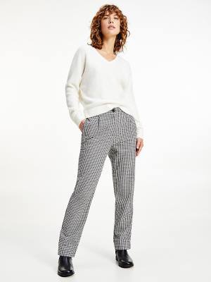 Tommy Hilfiger Tapered Houndstooth Virgin Wool Ženske Hlače Modra | TH982PMZ