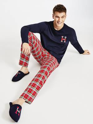 Tommy Hilfiger Tartan Flannel And Slippers Set Moški Pižama Modra | TH426APD