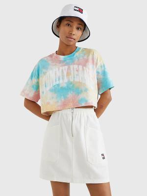 Tommy Hilfiger Tie-Dye Oversized Cropped Ženske Majice Bela | TH213VSO