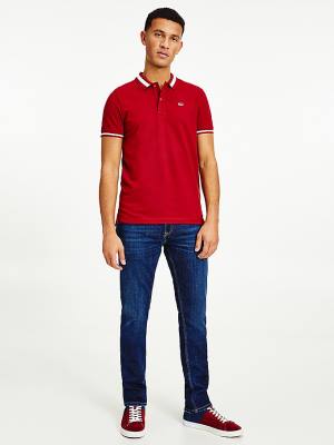 Tommy Hilfiger Tipped Stretch Slim Fit Moški Polo Majica Rdeča | TH752REL