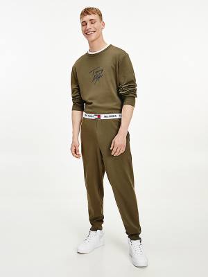 Tommy Hilfiger Tommy 85 Logo Waistband Stretch Joggers Moški Pižama Kaki | TH468SPA