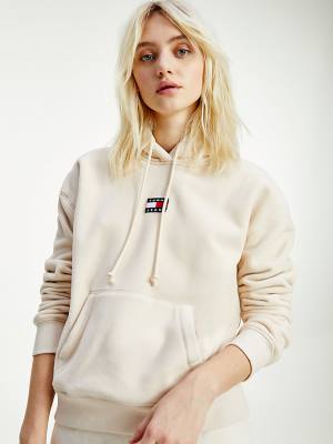 Tommy Hilfiger Tommy Badge Fleece Ženske Pulover s kapuco Bež | TH513KFQ