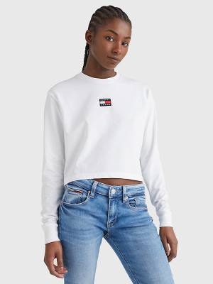 Tommy Hilfiger Tommy Badge Long Sleeve Ženske Majice Bela | TH739OBW