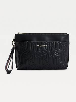 Tommy Hilfiger Tommy Icons Monogram Leather Clutch Ženske Torbice Črna | TH912MWS