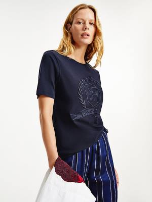 Tommy Hilfiger Tommy Icons Organic Cotton Ženske Majice Modra | TH517DWG