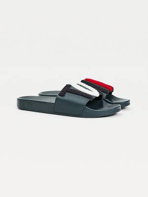 Tommy Hilfiger Tommy Lettering Pool Slides Ženske Sandali Modra | TH390CAR