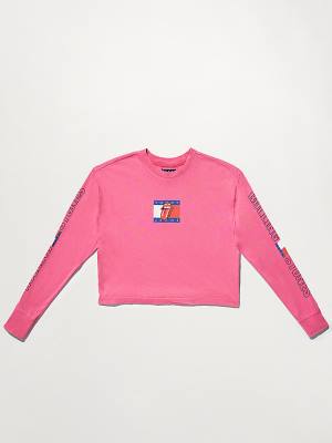 Tommy Hilfiger Tommy Revisited Long Sleeve Rolling Stones Cropped Ženske Majice Roza | TH579TNG