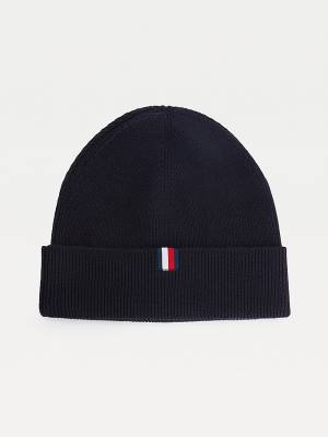 Tommy Hilfiger Uptown Wool Cotton Beanie Moški Kapa Modra | TH316AKQ