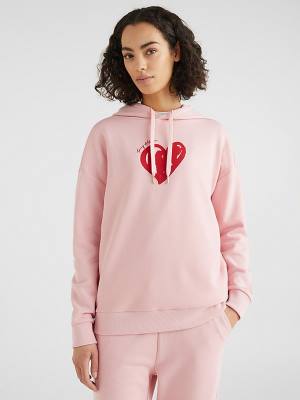 Tommy Hilfiger Valentines Heart Print Relaxed Fit Ženske Pulover s kapuco Roza | TH154PFM