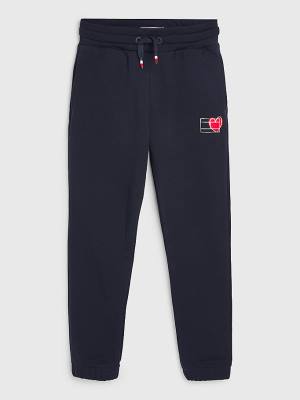 Tommy Hilfiger Valentines Heart Print Terry Joggers Fantje Hlače Modra | TH415MVL