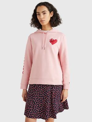 Tommy Hilfiger Valentines Heart Print Terry Ženske Pulover s kapuco Roza | TH921EDT